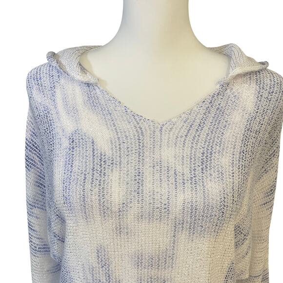Sioni Women’s Blue White Knit Hoodie Sweater Size M Lightweight Pullover - Picture 1 of 10